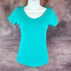 🐞Color Story Teal Vneck Short Sleeve Top Large